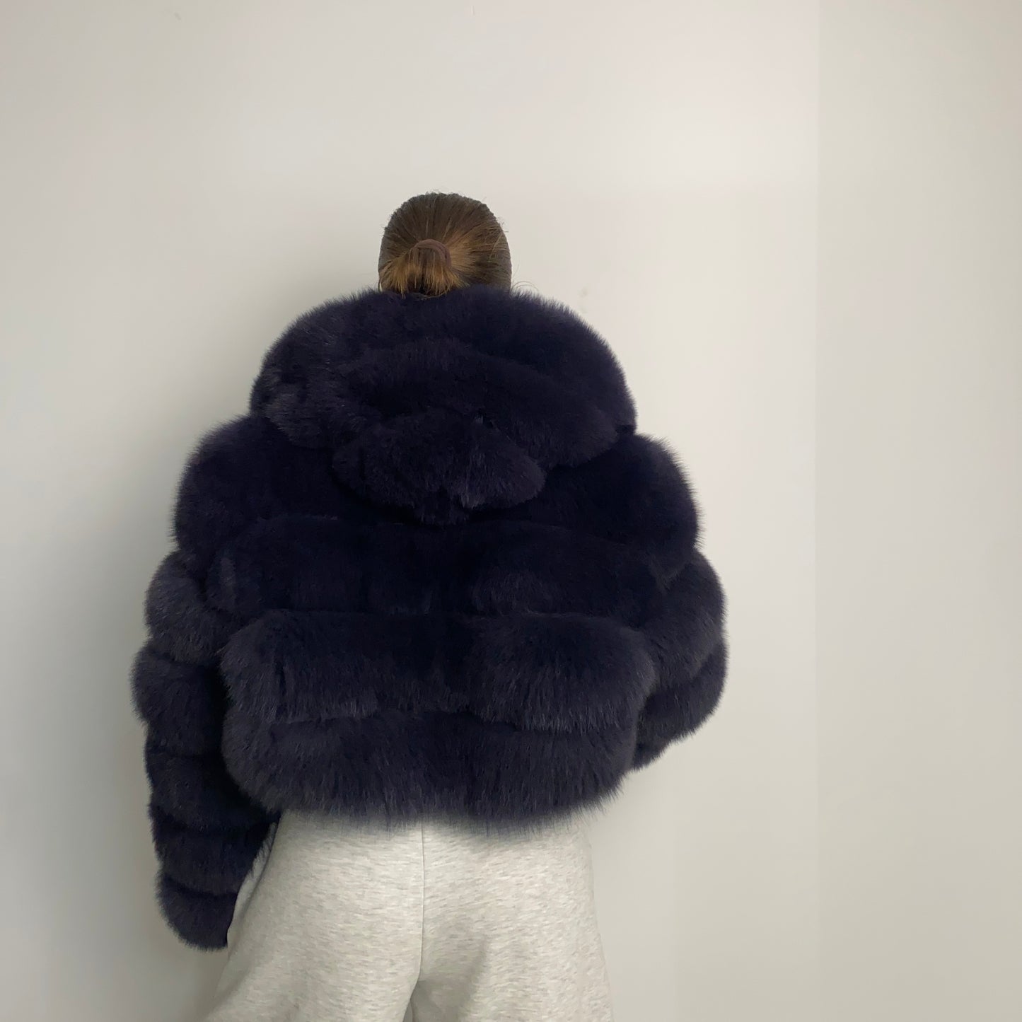 Pelliccia di volpe crop blu navy