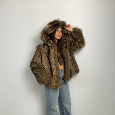 Bomber in marmotta con cappuccio