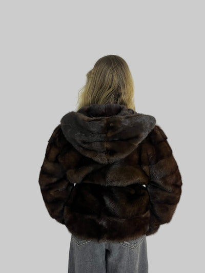 Giacca di visone cintura e cappuccio N83